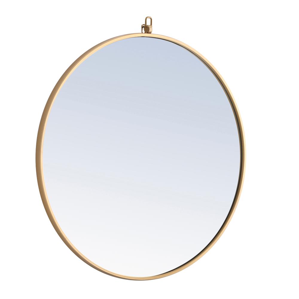 Metal frame Round Mirror with decorative hook 28 inch Brass finish. Picture 4
