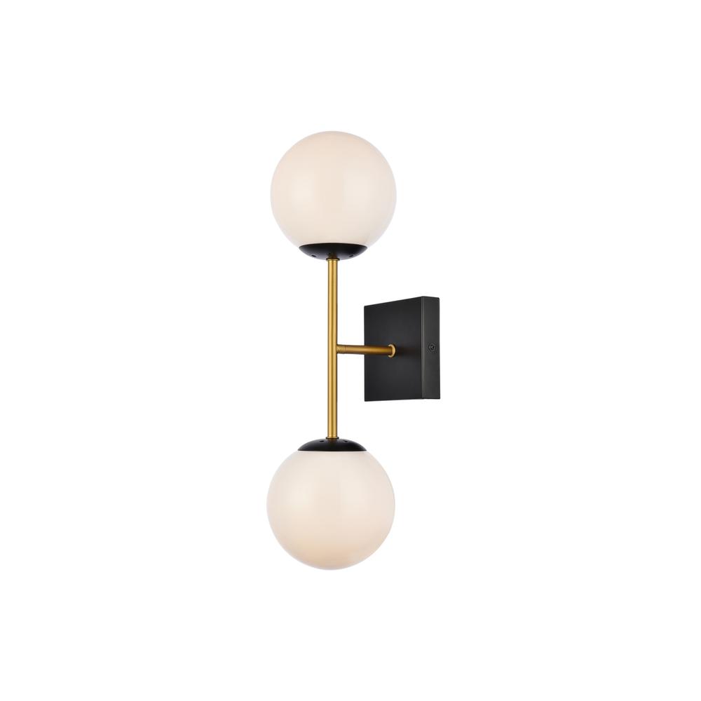 Neri 2 lights black and brass and white glass wall sconce. Picture 2