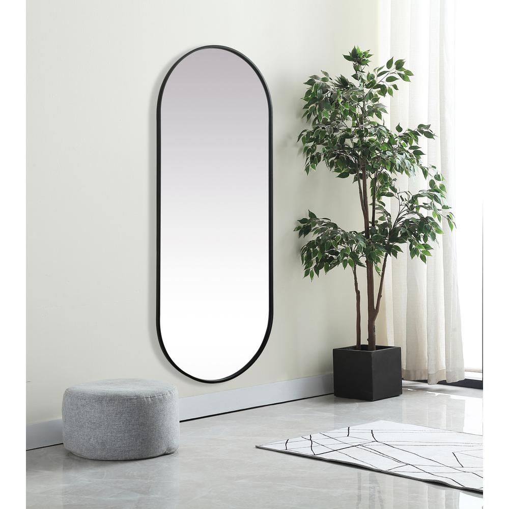 Metal Frame Oval Mirror 24x60 Inch in Black. Picture 2