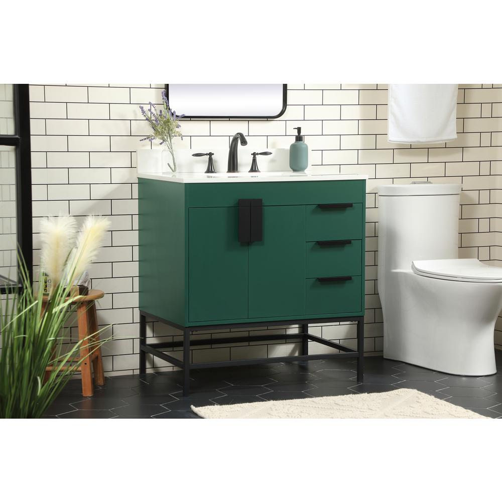 32 inch Single bathroom vanity in green with backsplash. Picture 2