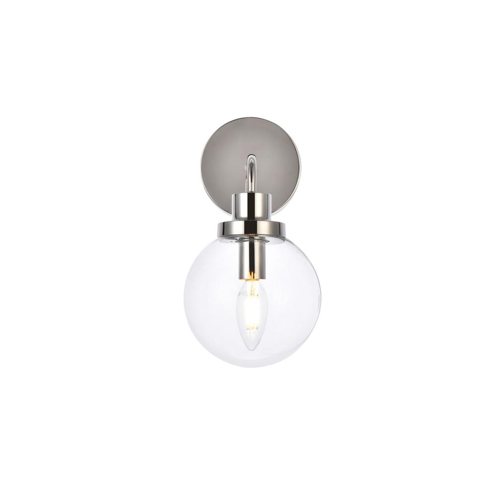 Hanson 1 light bath sconce in polished nickel with clear shade. Picture 1
