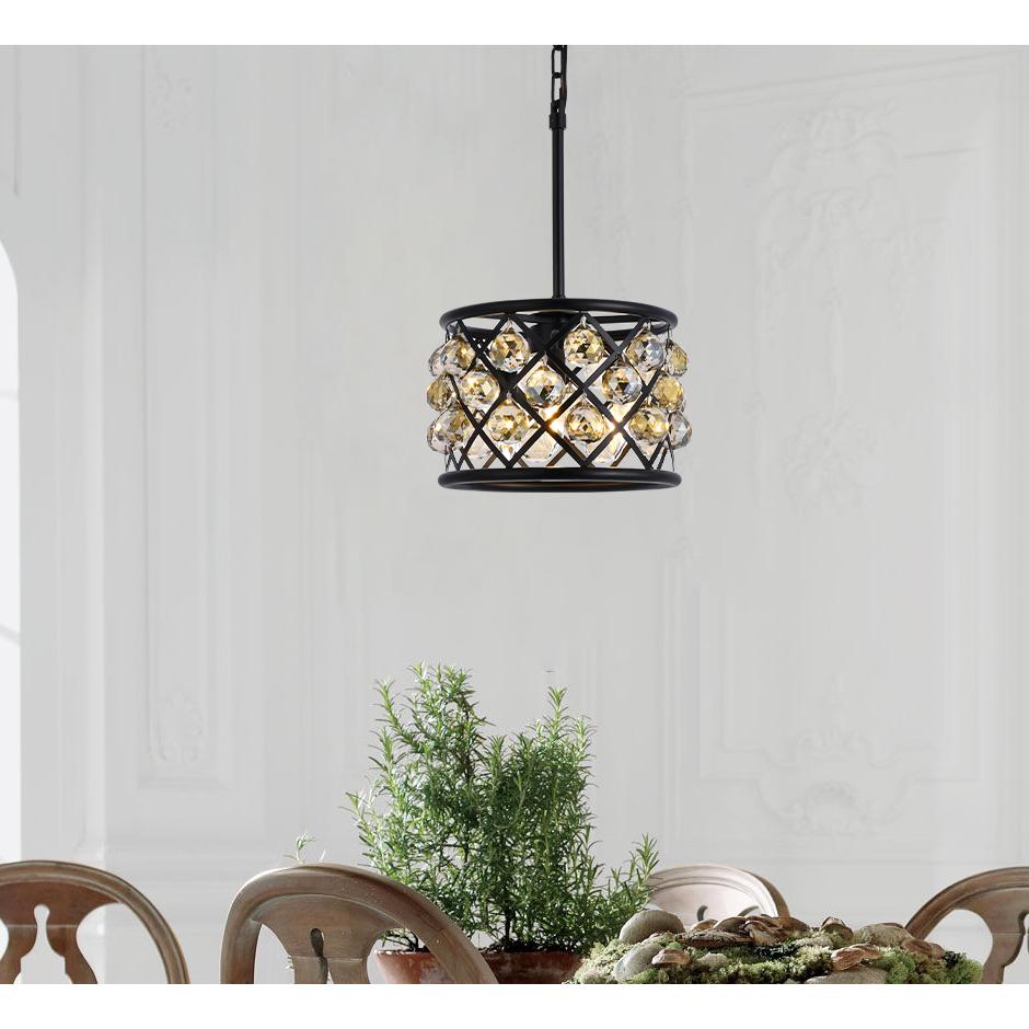 Madison 3 light Matte Black Pendant Golden Teak (Smoky) Royal Cut Crystal. Picture 8