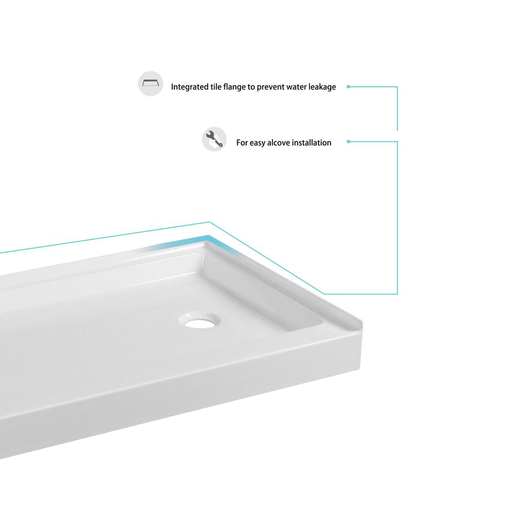 60x30 inch Single threshold shower tray right drain in glossy white. Picture 4