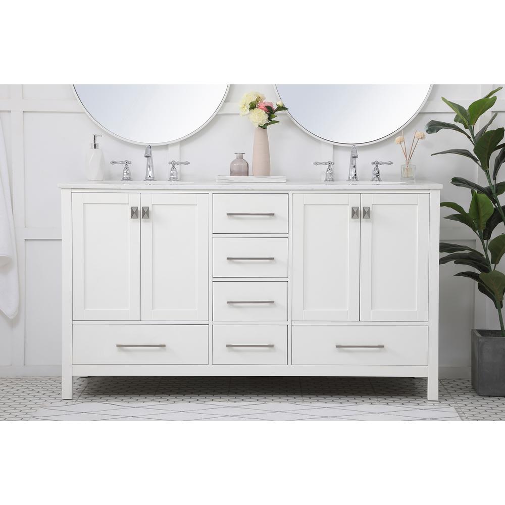 60 inch Double Bathroom Vanity in White. Picture 14