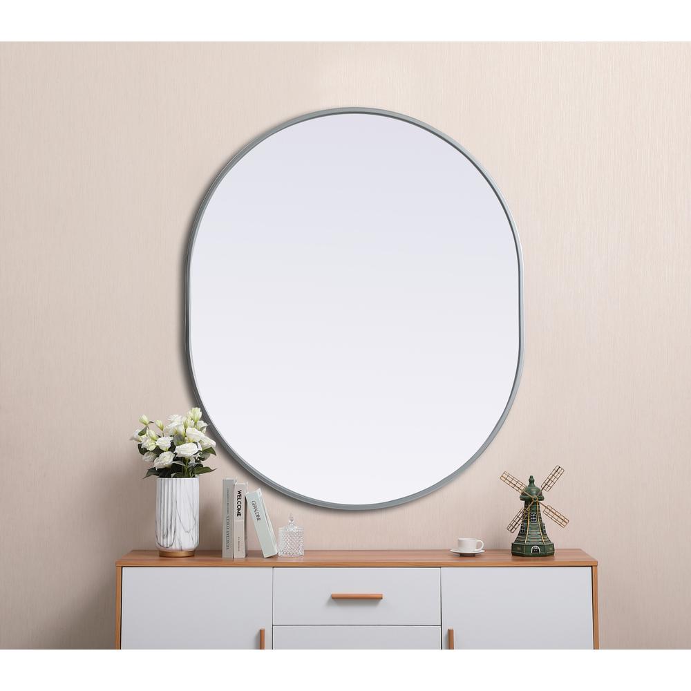 Metal Frame Oval Mirror 30x36 Inch in Silver. Picture 3