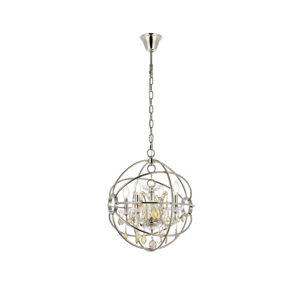 Geneva 4 light polished nickel Pendant Golden Teak (Smoky) Royal Cut crystal. Picture 1