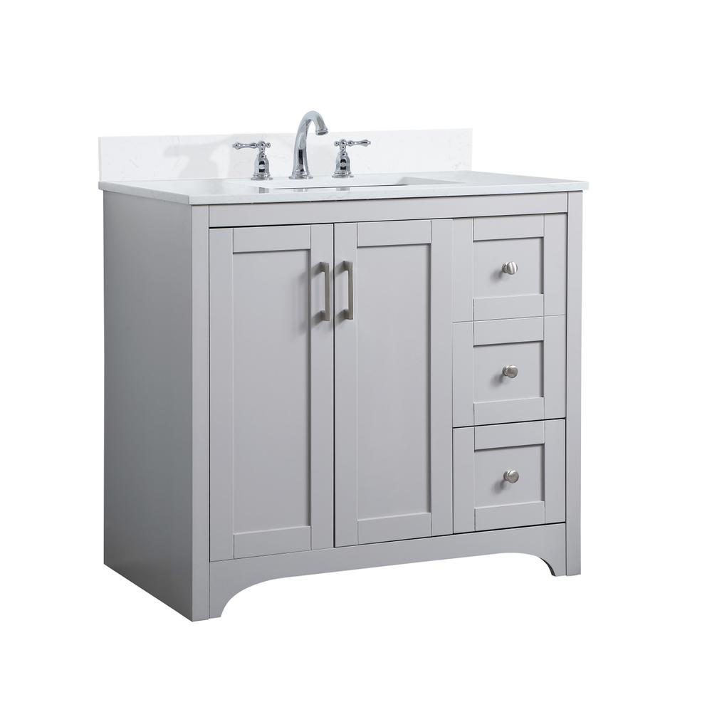 36 inch Single Bathroom Vanity in Grey with Backsplash. Picture 8
