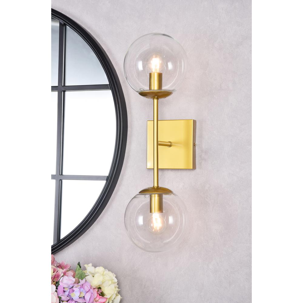 Neri 2 lights brass and clear glass wall sconce. Picture 8