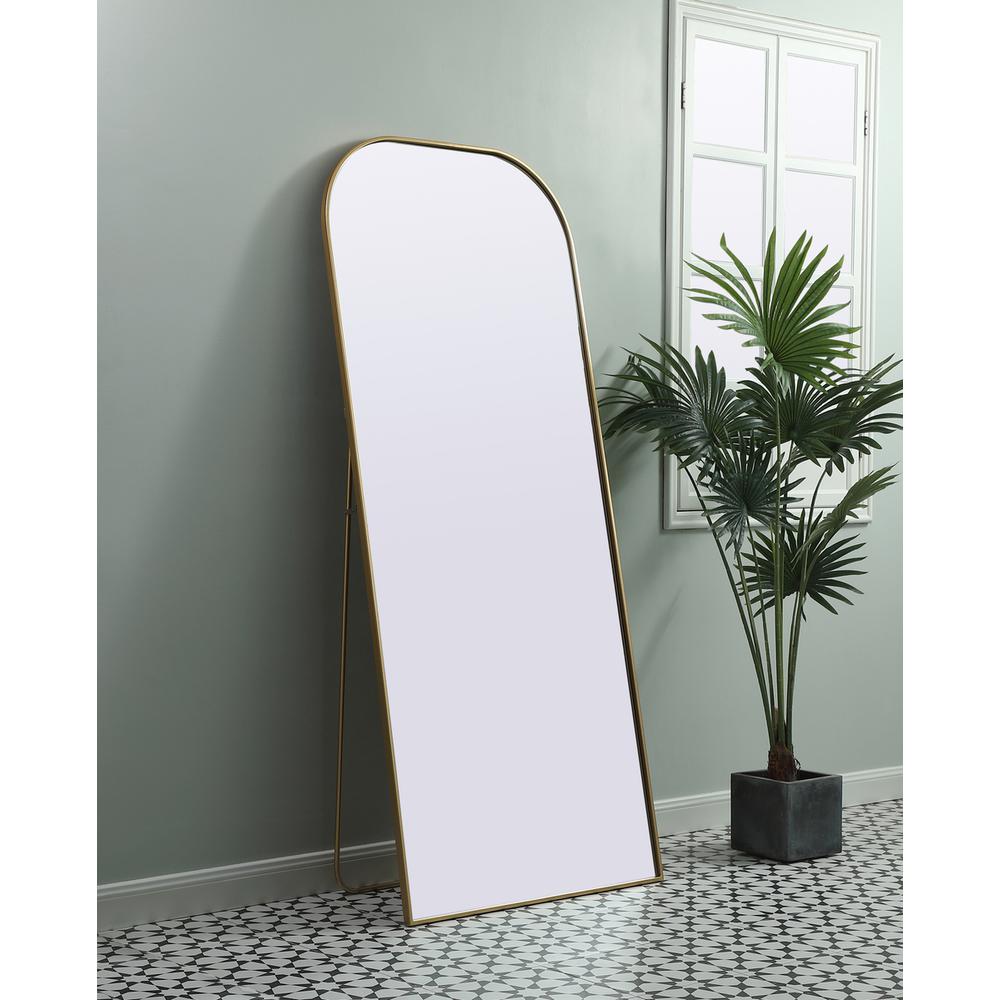 Metal Frame Arch Full Length Mirror 32x76 Inch in Brass. Picture 2