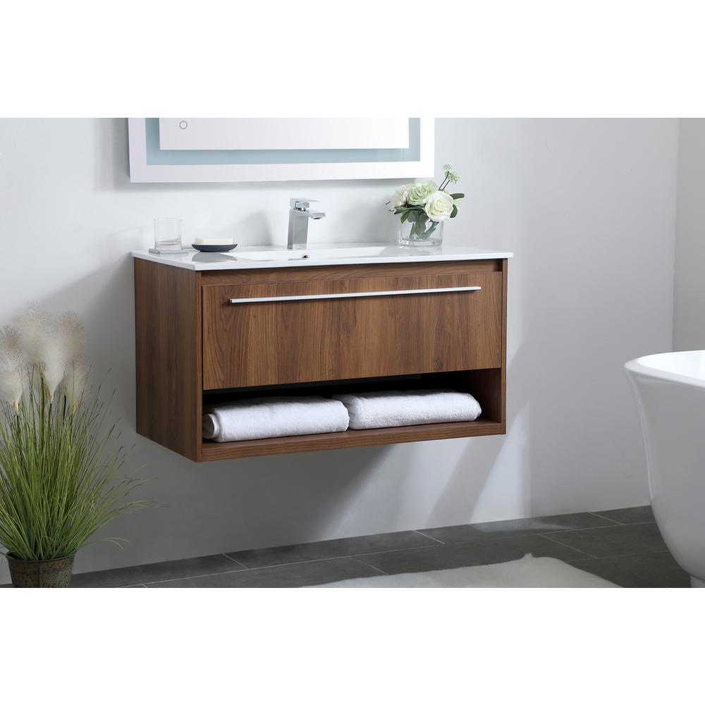 36 inch  Single Bathroom Floating Vanity in Walnut Brown. Picture 2