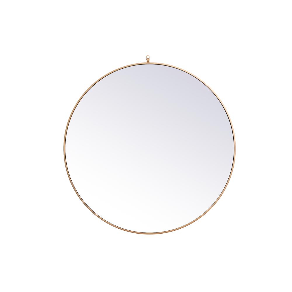 Metal frame round mirror with decorative hook 45 inch in Brass. Picture 1