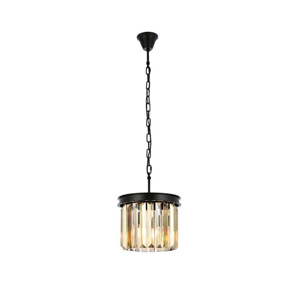 Sydney 3 light Matte Black Pendant Golden Teak (Smoky) Royal Cut Crystal. Picture 1