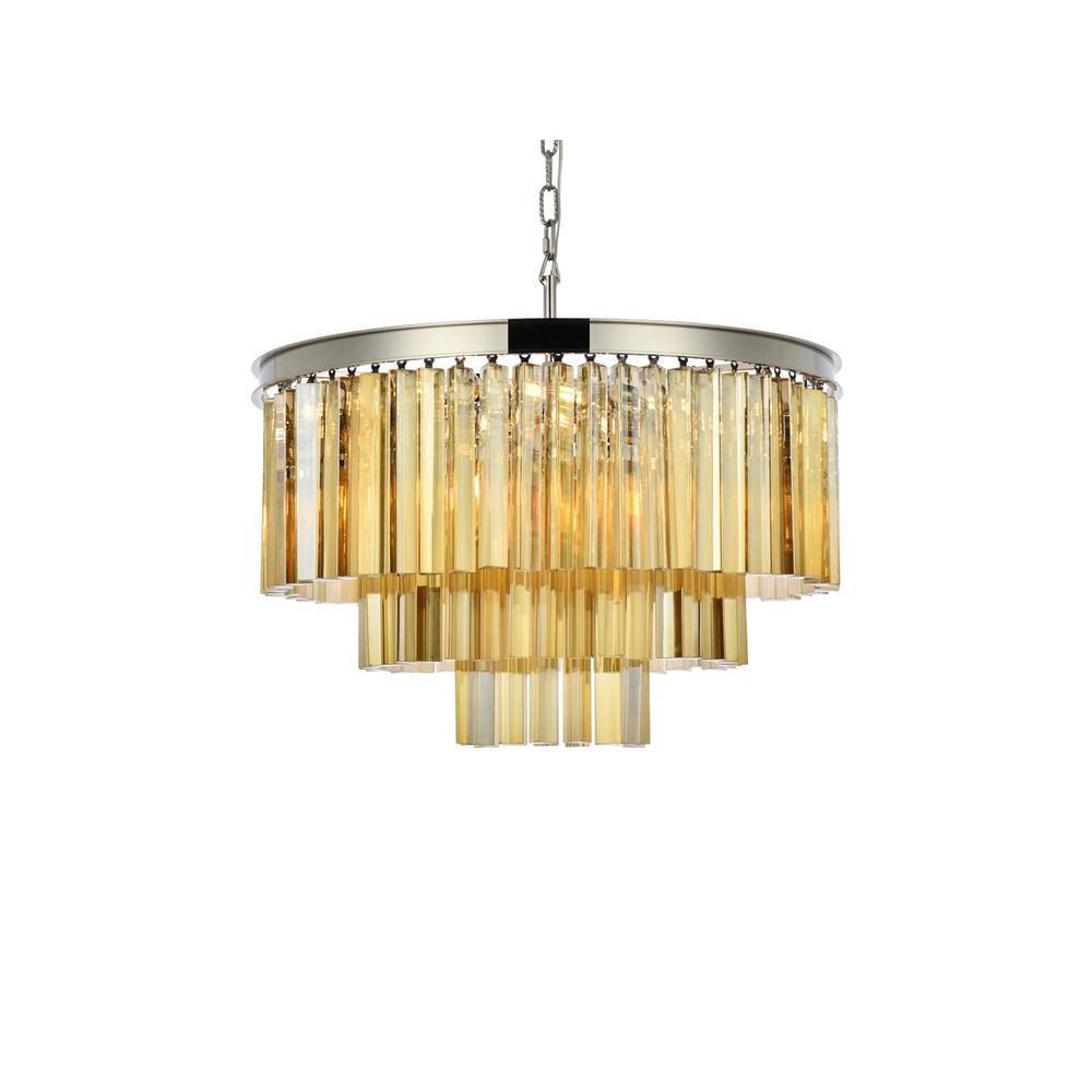Sydney 9 light polished nickel Chandelier Golden Teak (Smoky) Royal Cut Crystal. Picture 2