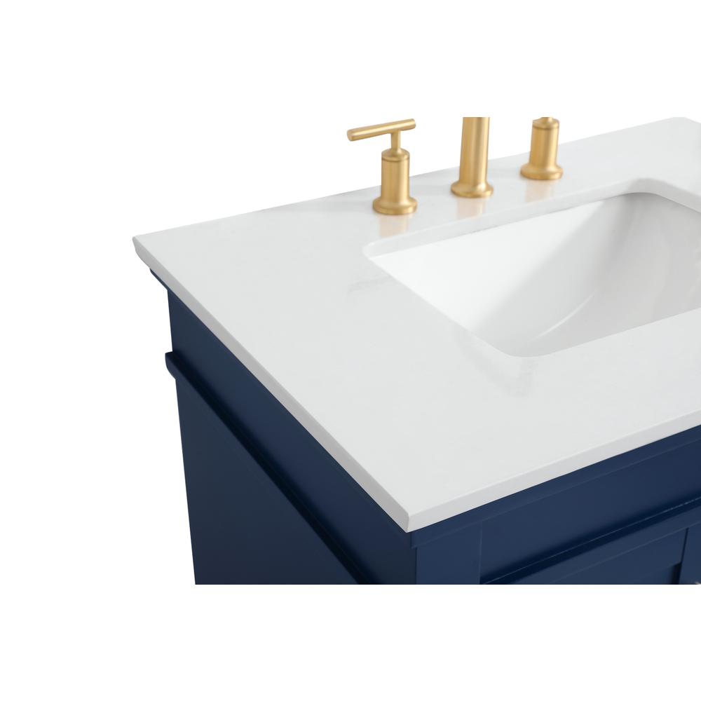 30 inch Single Bathroom vanity in Blue with ivory white engineered marble. Picture 11
