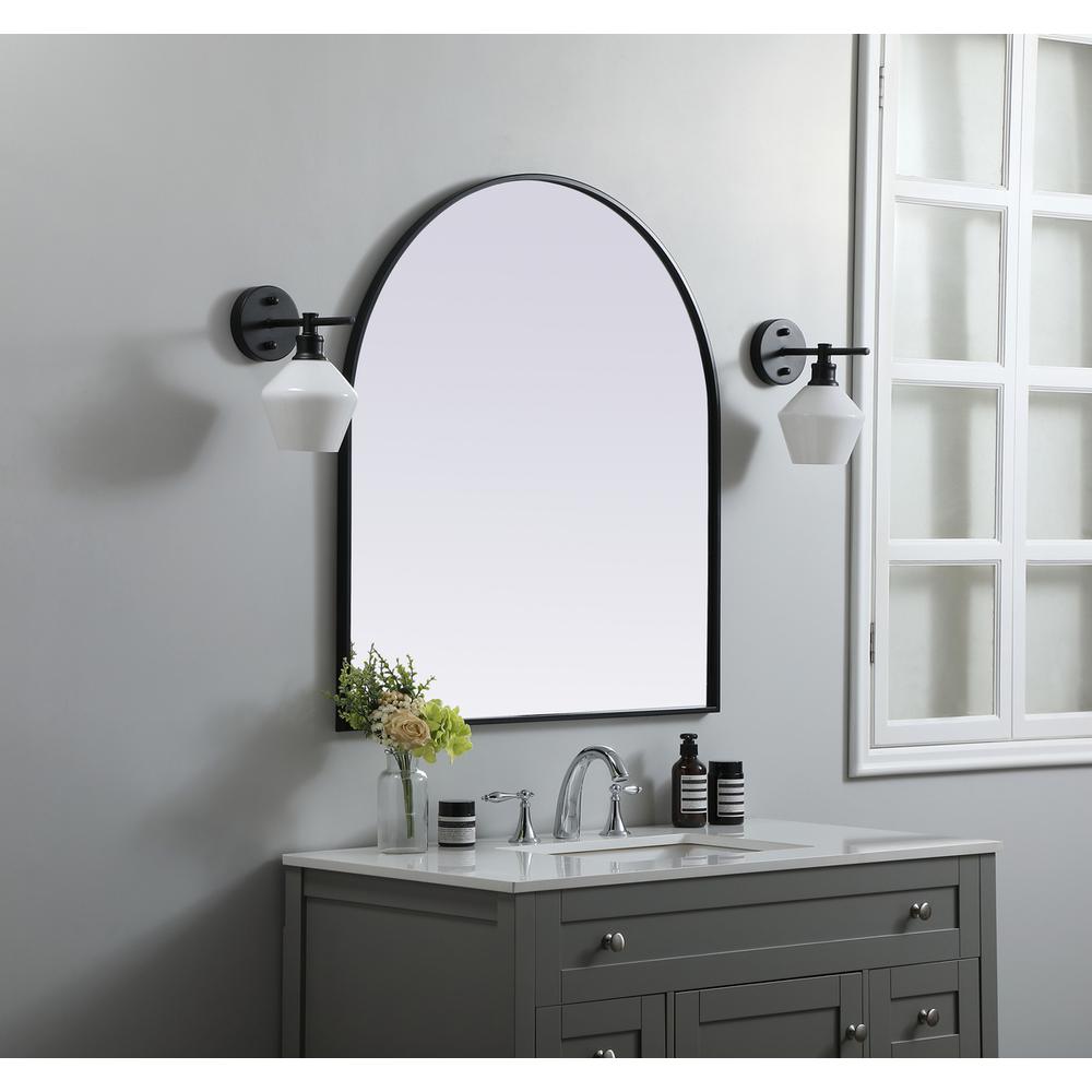 Metal Frame Arch Mirror 33x36 Inch in Black. Picture 2