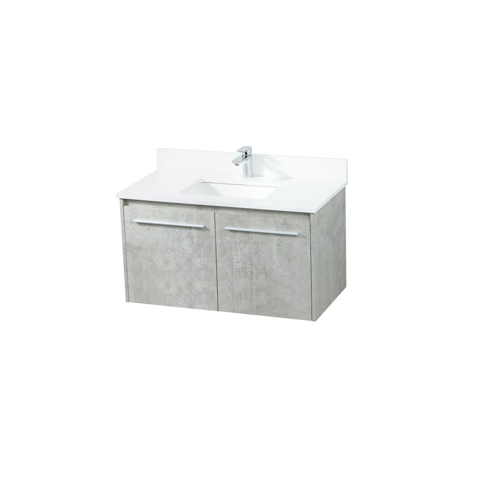 36 Inch Single Bathroom Vanity In Concrete Grey With Backsplash. Picture 9