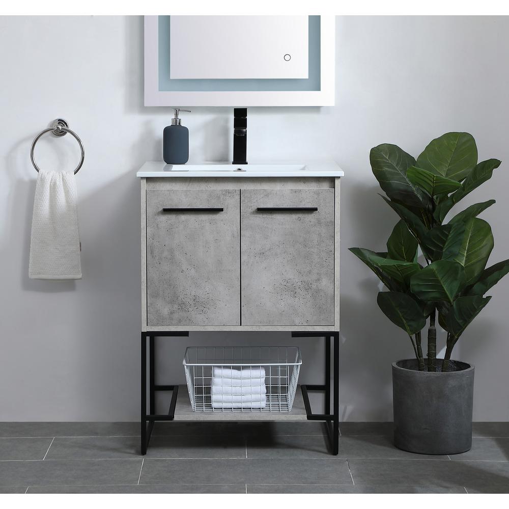 24 inch  Single Bathroom Vanity in Concrete Grey. Picture 14