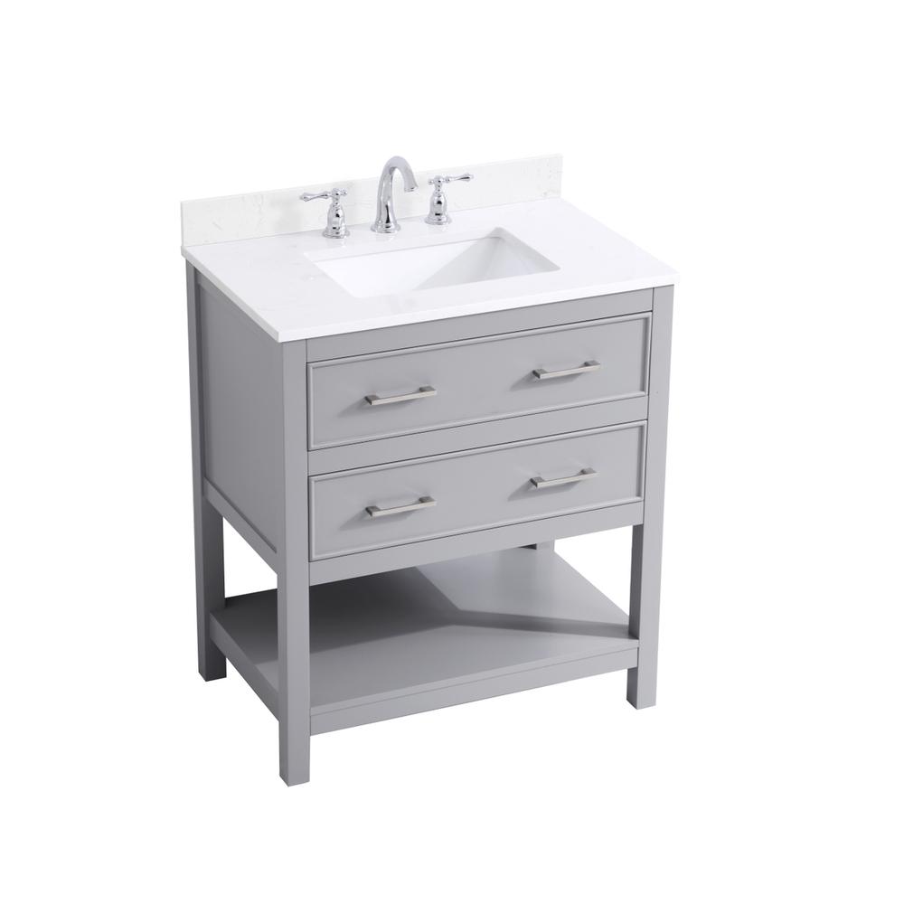 30 inch Single Bathroom Vanity in Grey with Backsplash. Picture 8