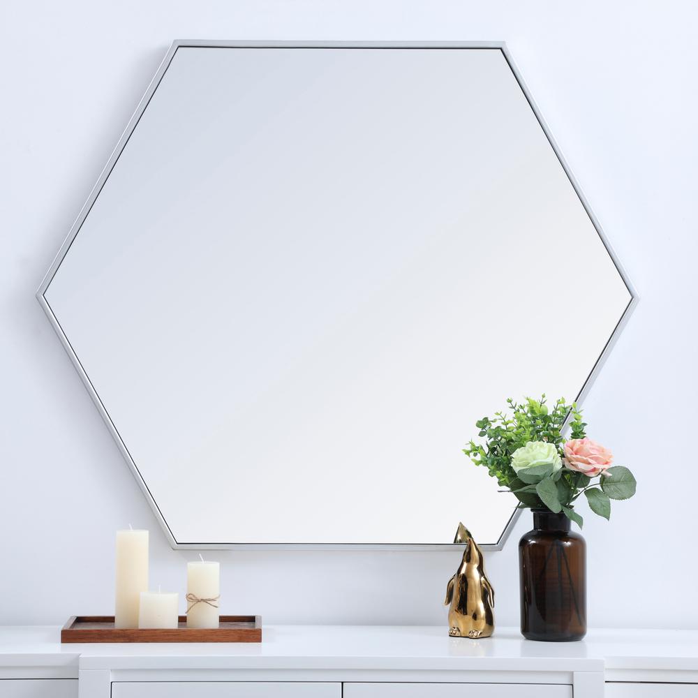 Metal frame hexagon mirror 38 inch in silver. Picture 6
