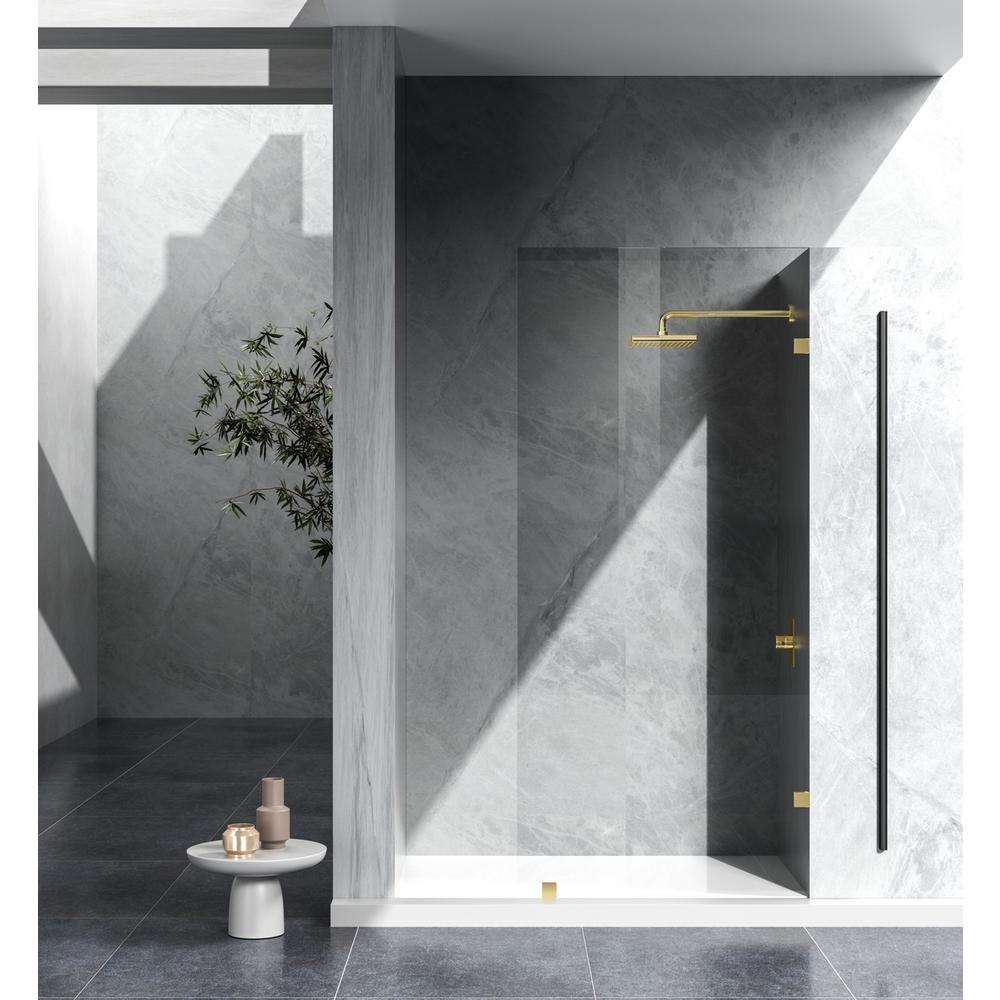 Fixed frameless shower door 35 x 78 Brushed Gold. Picture 1