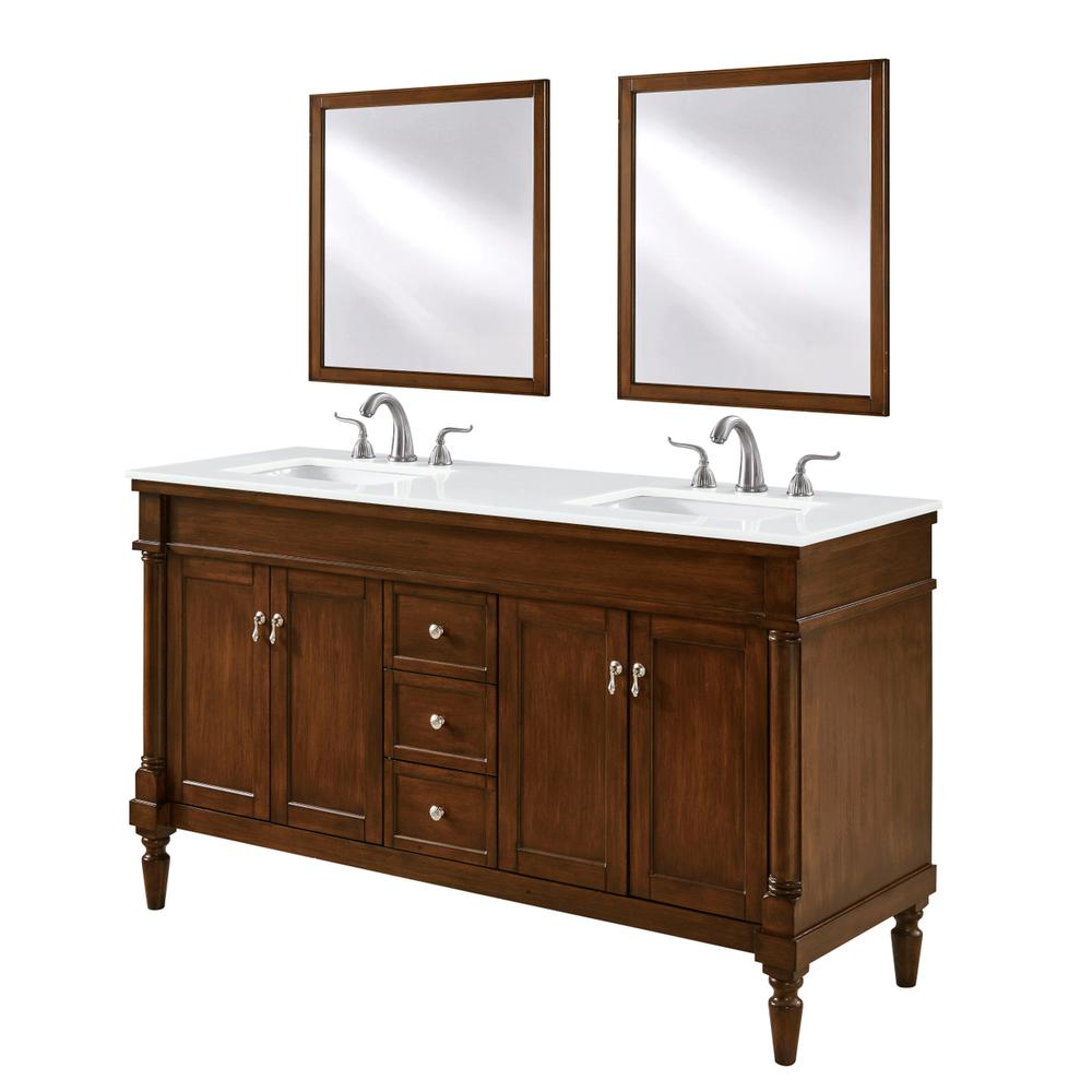 60 inch Single Bathroom vanity in Walnut with ivory white engineered marble. Picture 1