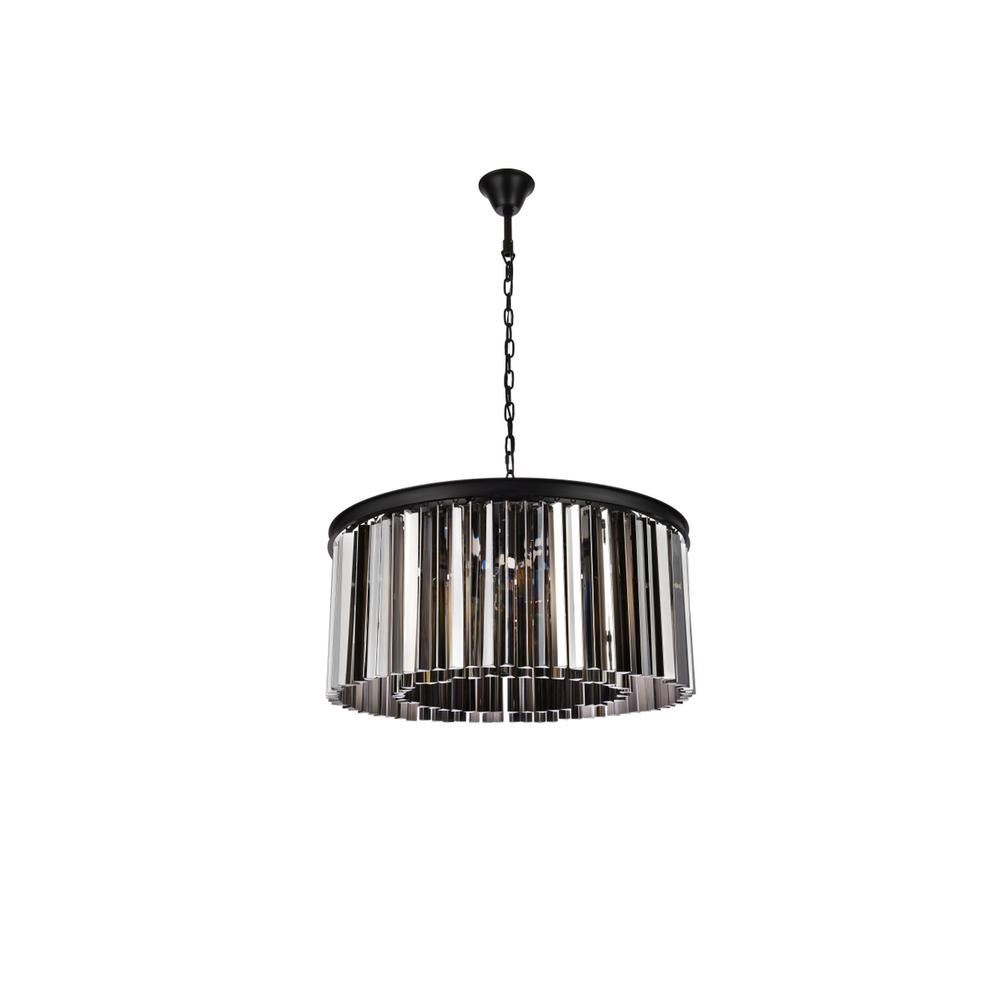 Sydney 8 light Matte Black Chandelier Silver Shade (Grey) Royal Cut Crystal. Picture 6