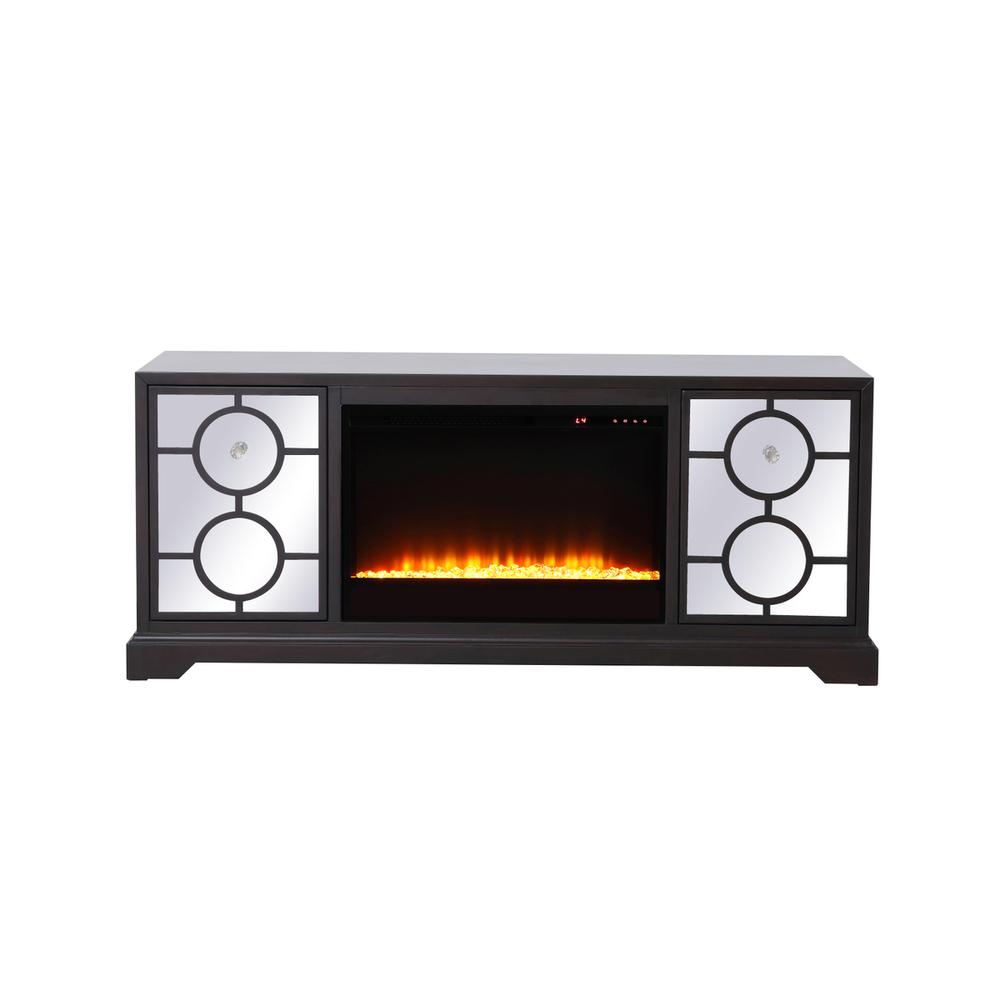 60 in. mirrored TV stand with crystal fireplace insert in dark walnut. Picture 1