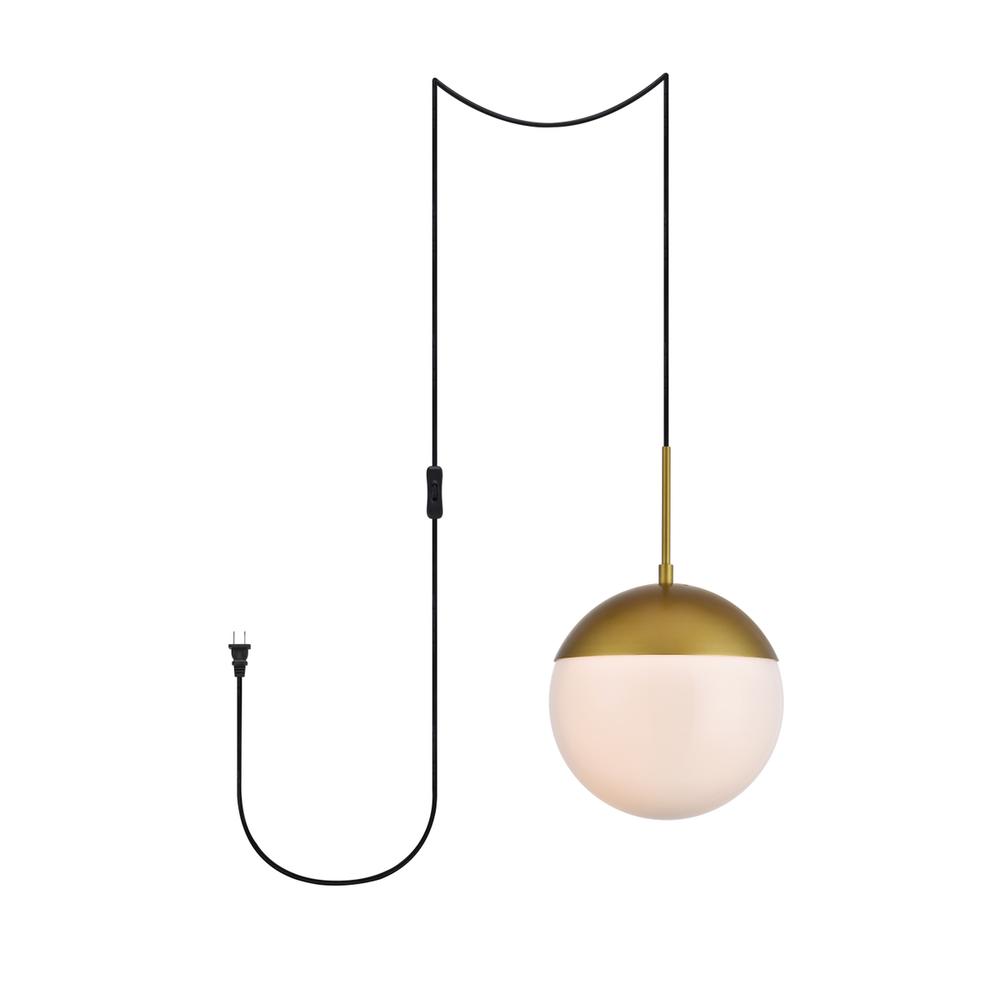 Eclipse 1 Light Brass plug in pendant With Frosted White Glass. Picture 1