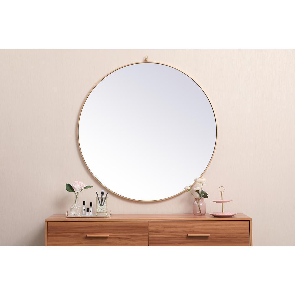 Metal frame round mirror with decorative hook 45 inch in Brass. Picture 6