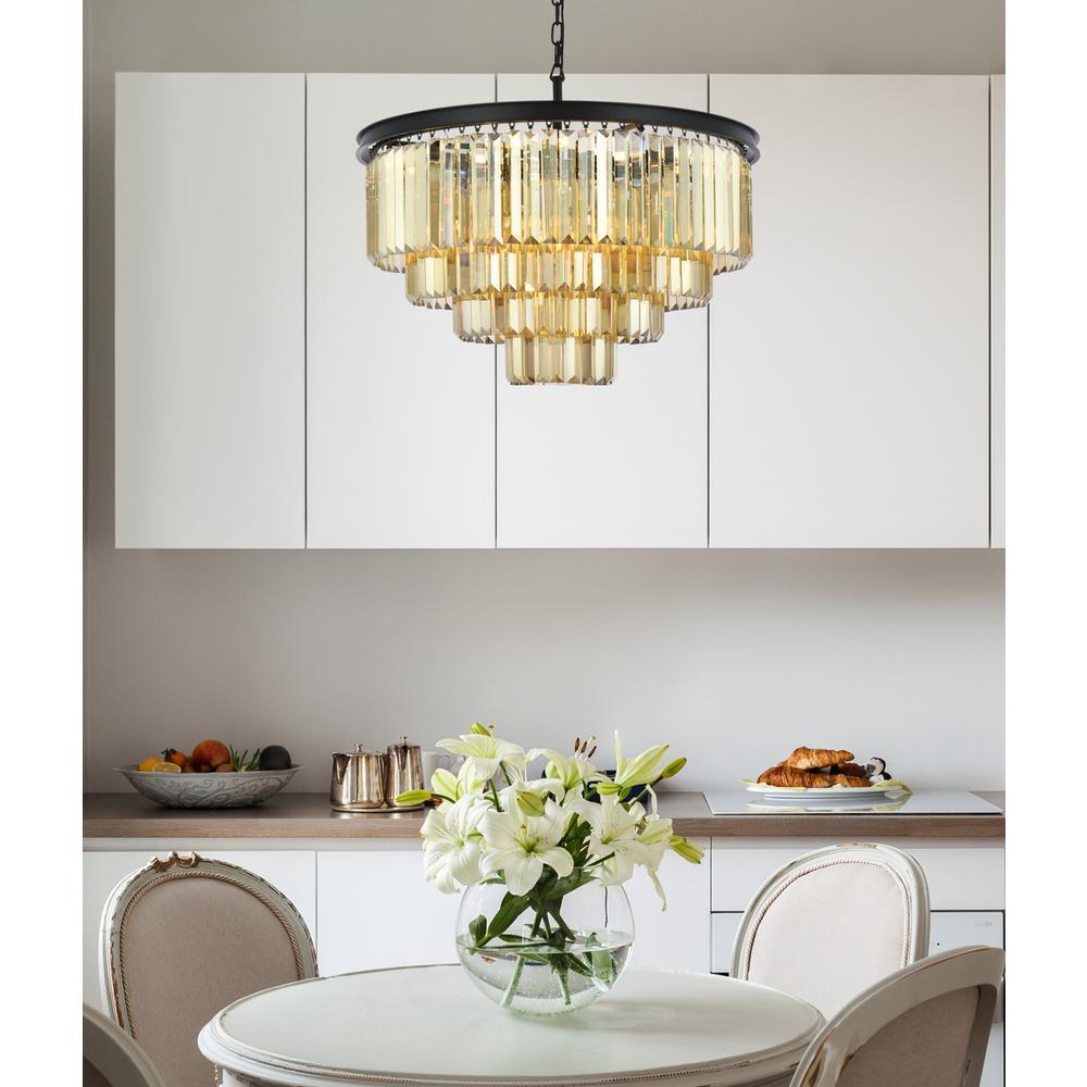 Sydney 17 light Matte Black Chandelier Golden Teak (Smoky) Royal Cut Crystal. Picture 8