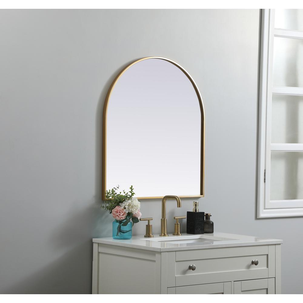 Metal Frame Arch Mirror 27x30 Inch in Brass. Picture 2