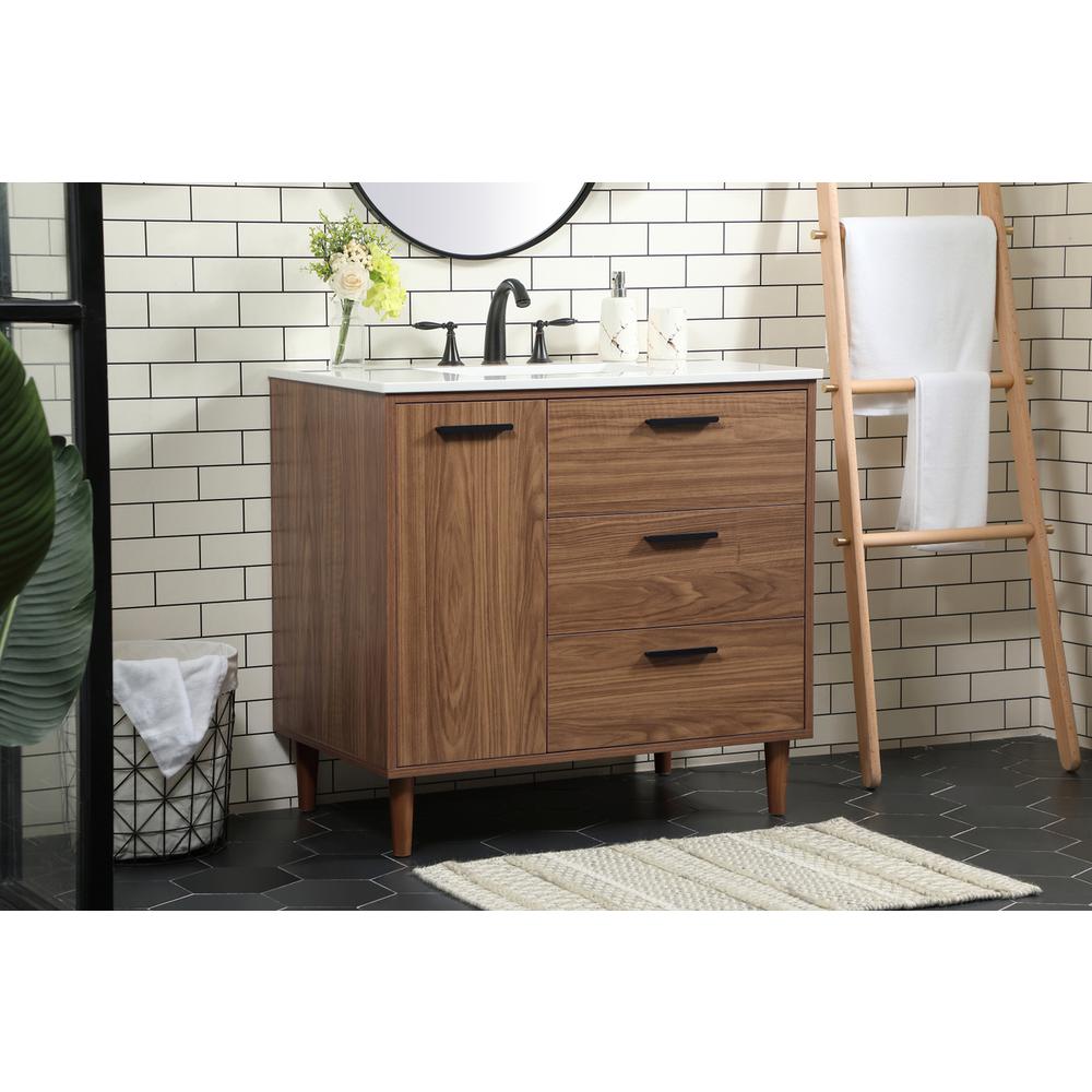 36 inch Single bathroom vanity in walnut brown. Picture 2