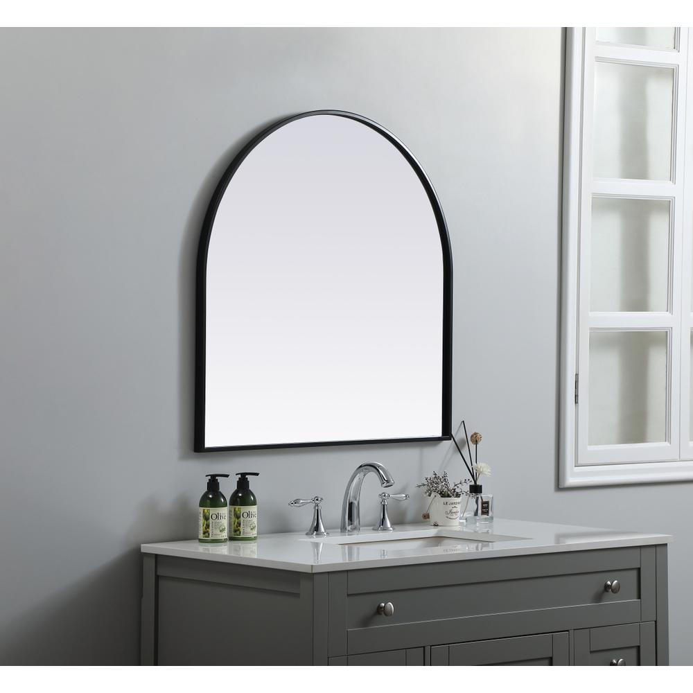 Metal Frame Arch Mirror 30x30 Inch in Black. Picture 4