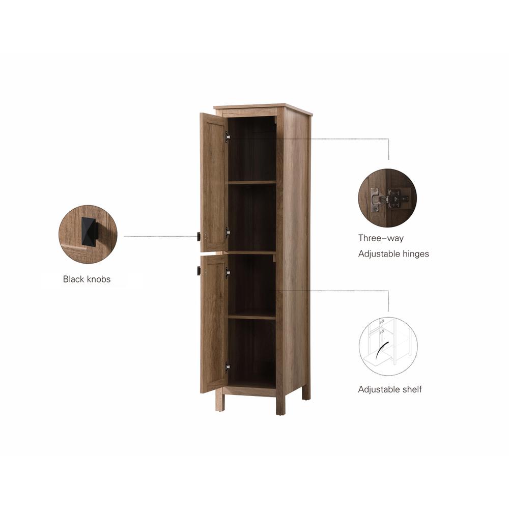 16 Inch Wide Bathroom Linen Storage Freestanding Cabinet In Natural Oak. Picture 12