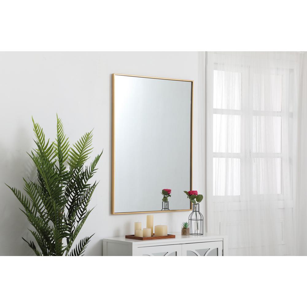 Metal frame rectangle mirror 30 inch in Brass. Picture 2