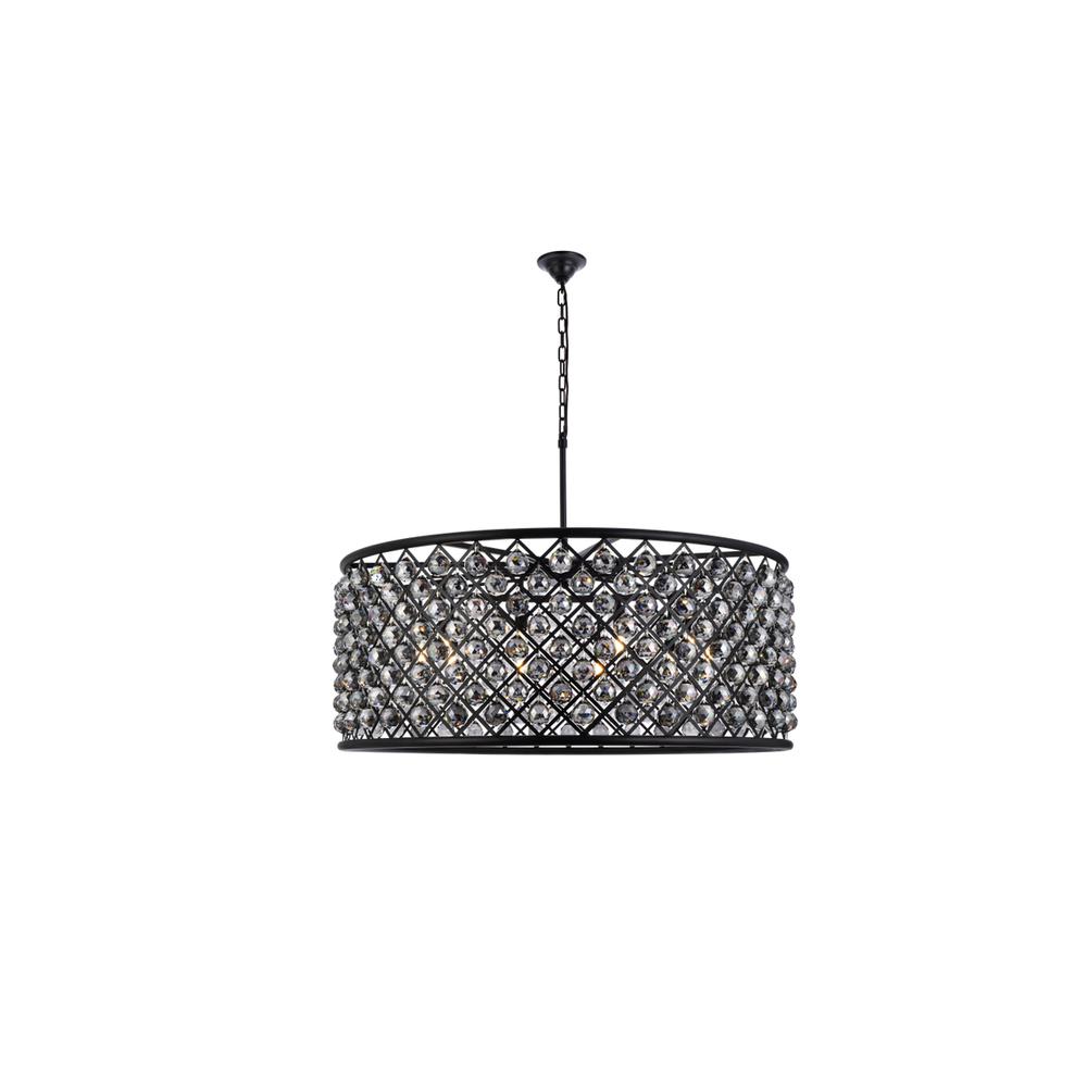 Madison 10 light Matte Black Chandelier Silver Shade (Grey) Royal Cut Crystal. Picture 1