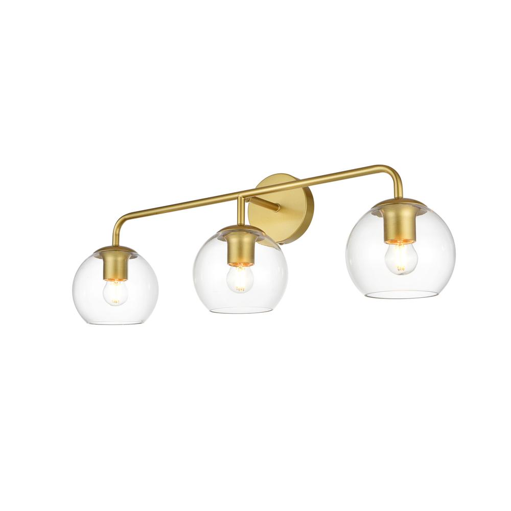 Genesis 3 light Brass and Clear Bath Sconce. Picture 2