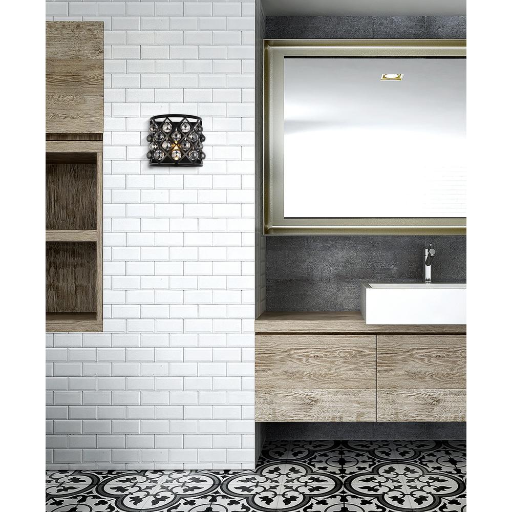 Madison 1 light Matte Black Wall Sconce Silver Shade (Grey) Royal Cut Crystal. Picture 7