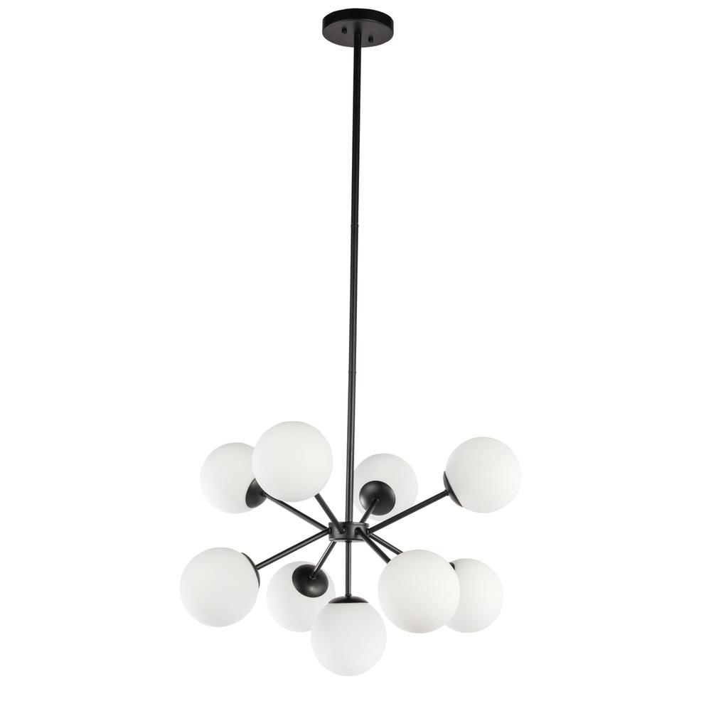 Jupiter 9 light Black and Frosted White glass pendant. Picture 2