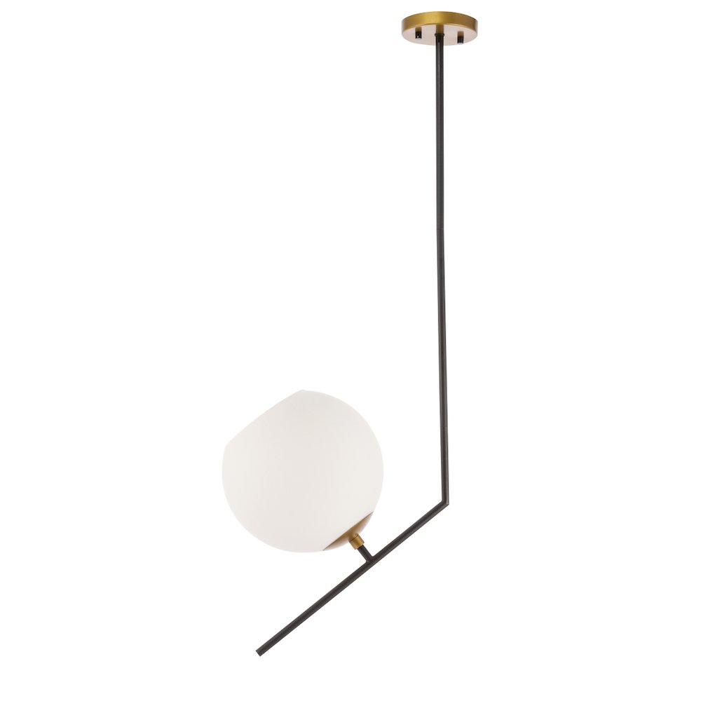 Ryland 1 Light Black And Brass And Frosted White Glass Pendant. Picture 3