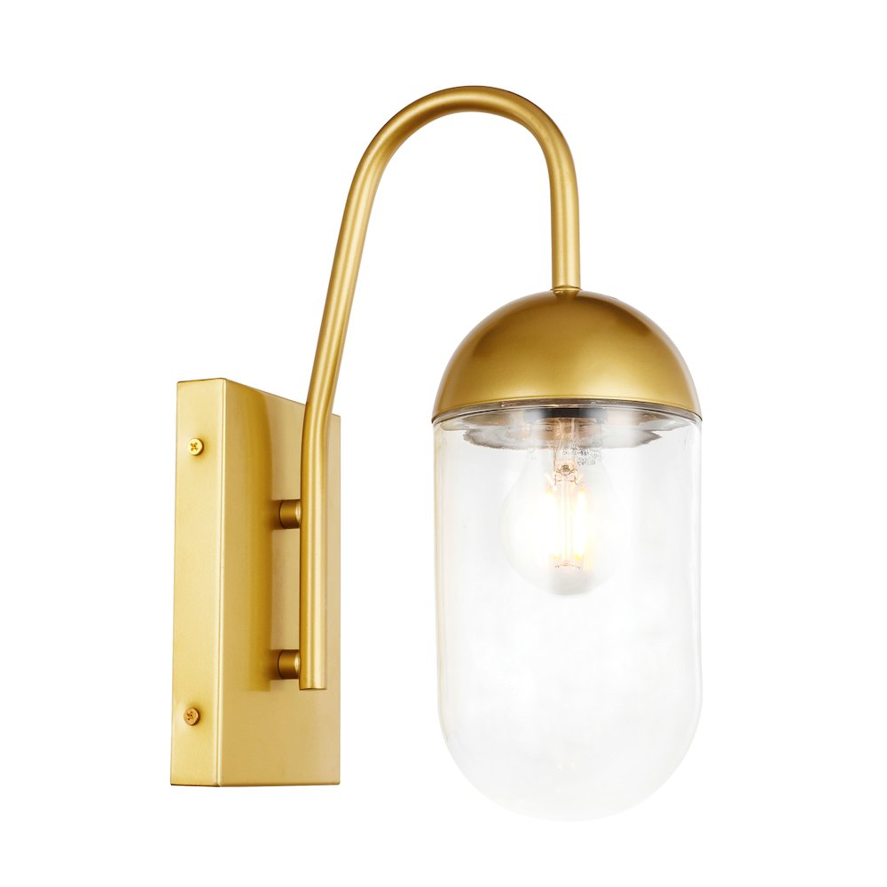 Kace 1 Light Brass And Clear Glass Wall Sconce. Picture 1