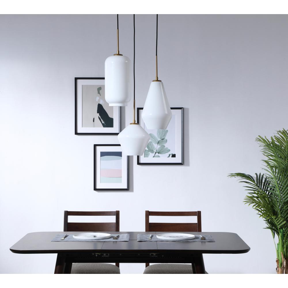 Gene 3 light Brass and Frosted white glass pendant. Picture 13