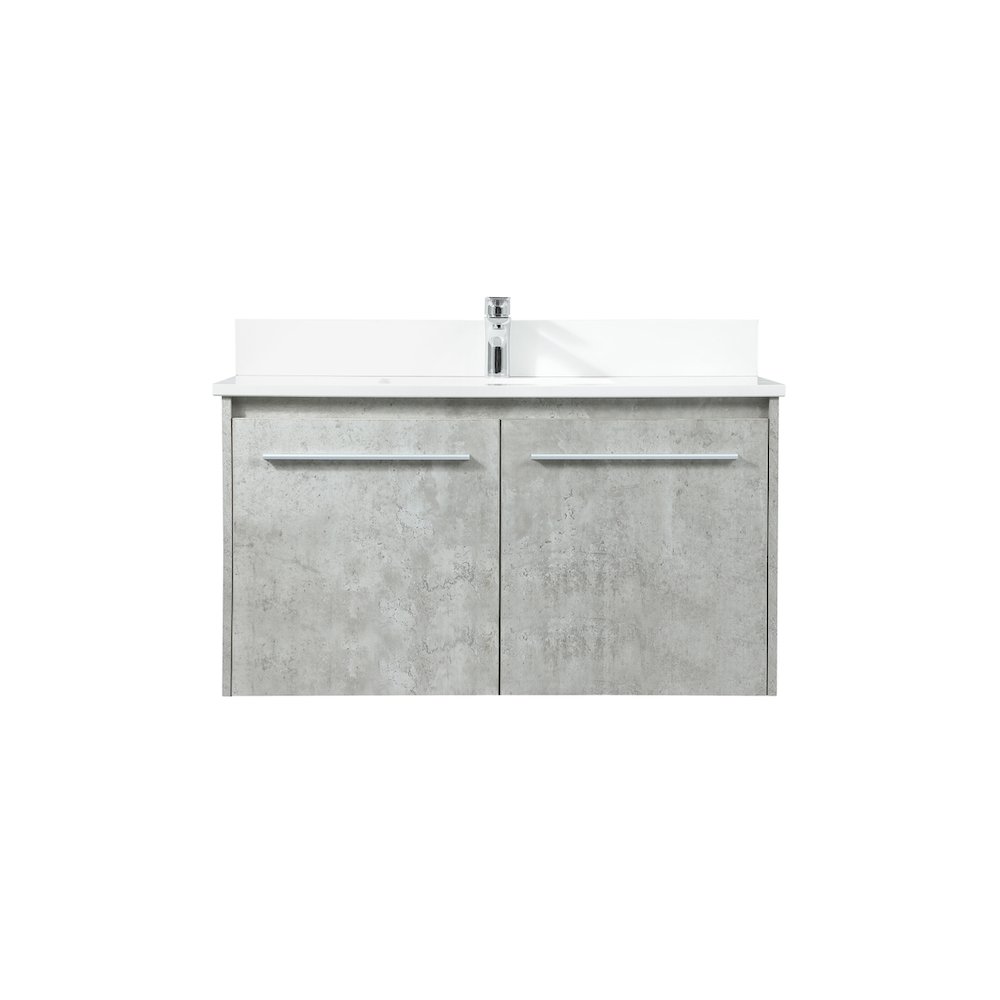 36 Inch Single Bathroom Vanity In Concrete Grey With Backsplash. Picture 1
