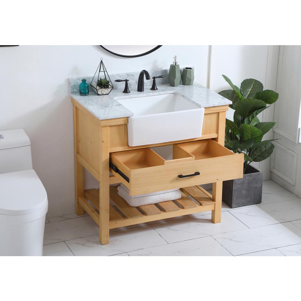 36 inch Single bathroom vanity in natural wood with backsplash. Picture 3