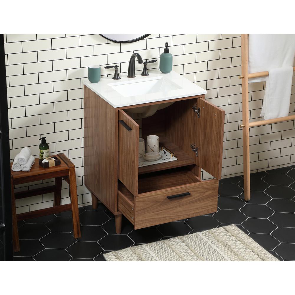 24 inch Single bathroom vanity in walnut brown. Picture 3