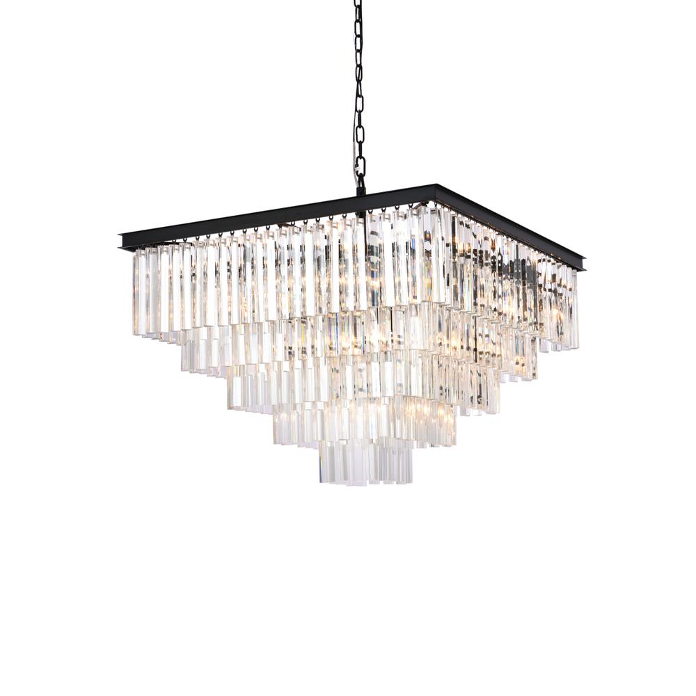 Sydney 34 inch square crystal chandelier in matte black. Picture 2
