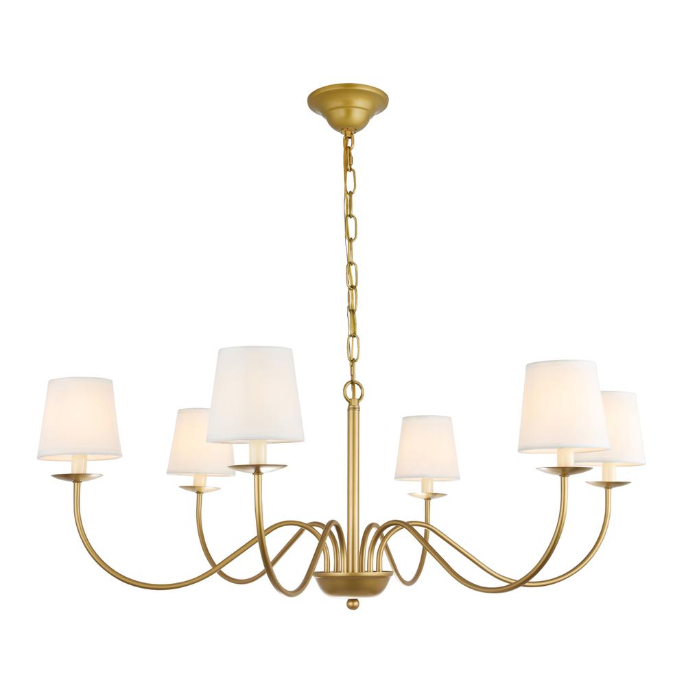 Eclipse 6 light Brass and White shade chandelier. Picture 3