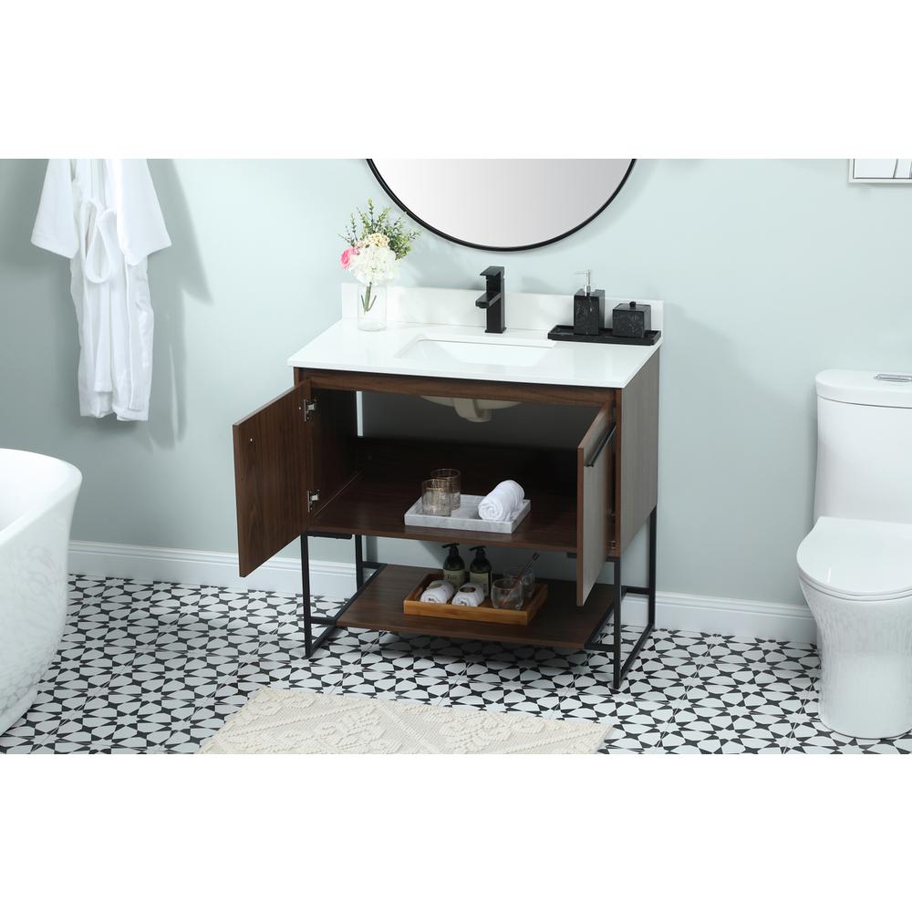 36 inch Single bathroom vanity in walnut with backsplash. Picture 3