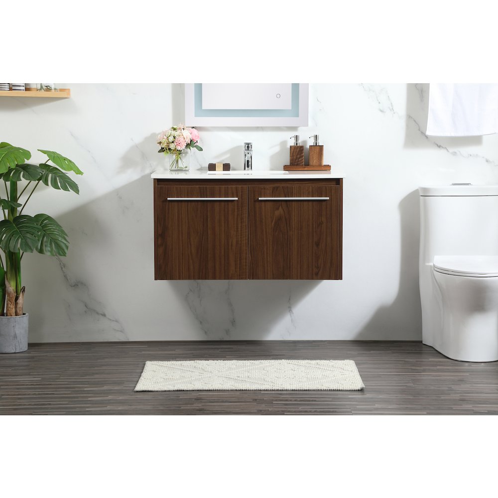 36 Inch Single Bathroom Vanity In Walnut. Picture 2