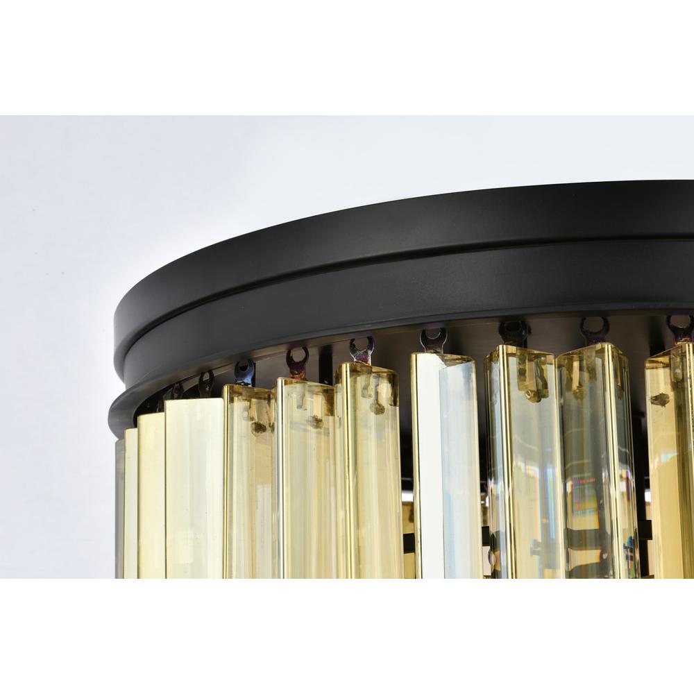 Sydney 9 light Matte Black Flush Mount Golden Teak (Smoky) Royal Cut Crystal. Picture 4